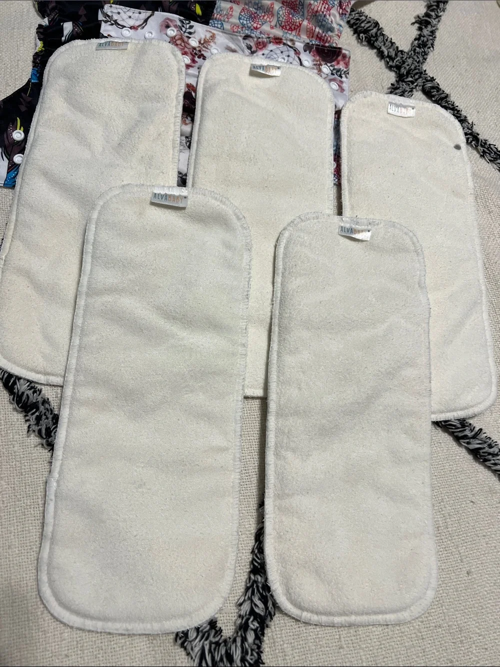 Three AlvaBaby OS Snap Pocket Diapers with Five Bamboo Inserts